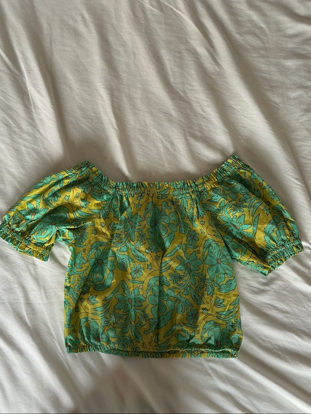 Kids 100% Cotton Off-Shoulder Floral Crop Top in Yellow and Teal